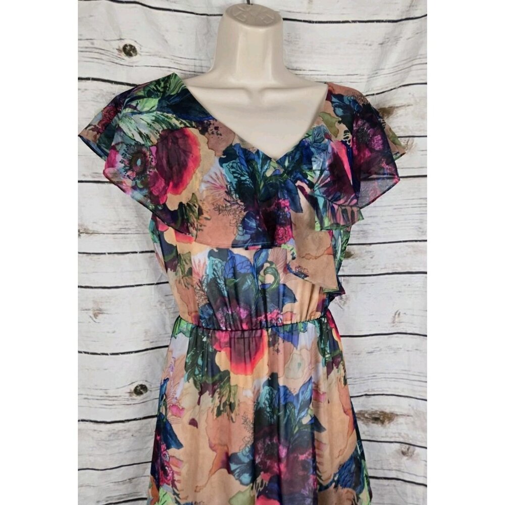 Soft Surroundings Floral Ruffle Maxi Dress L Chiffon Flounce Sleeveless - Picture 2 of 6
